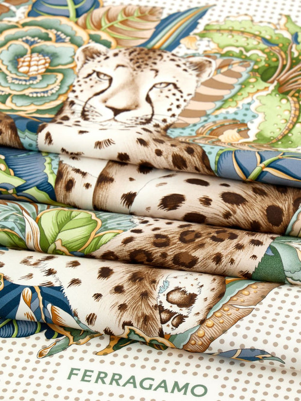 Ferragamo Printed Silk Foulard Scarf Green