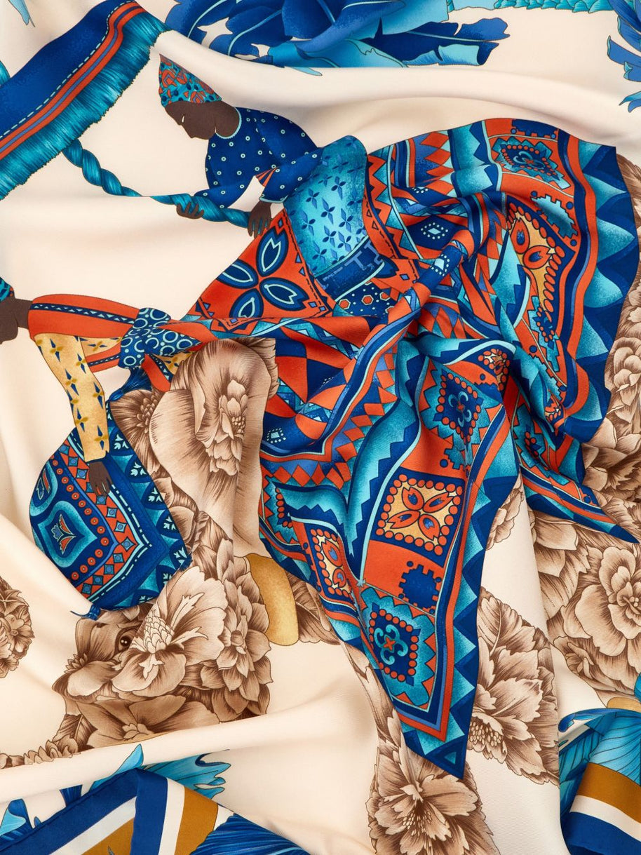 Ferragamo Printed Silk Foulard Scarf Blue
