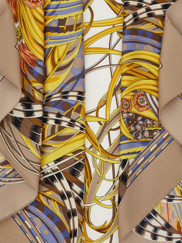 Ferragamo Printed Silk Foulard Scarf Ivory