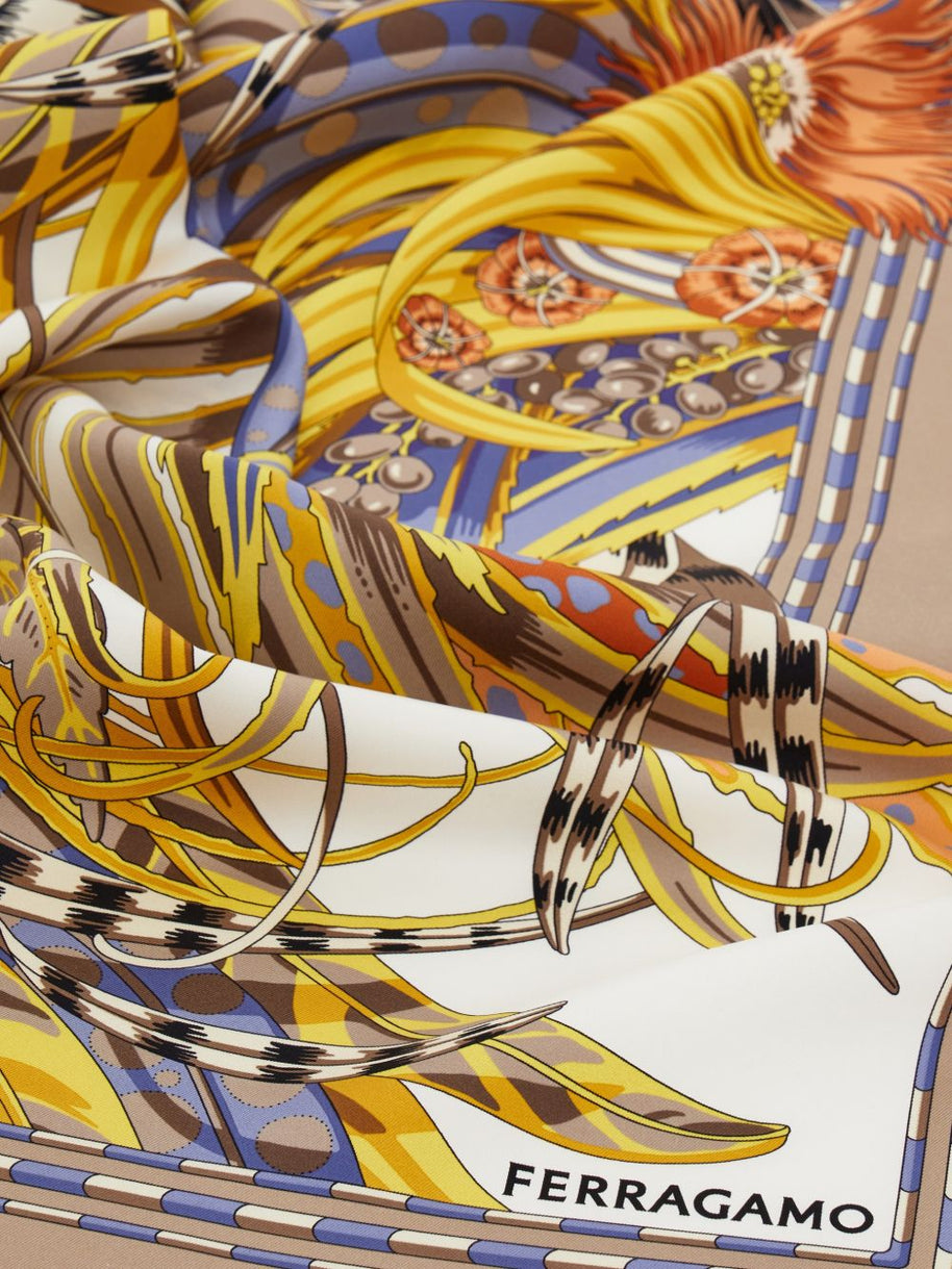 Ferragamo Printed Silk Foulard Scarf Ivory