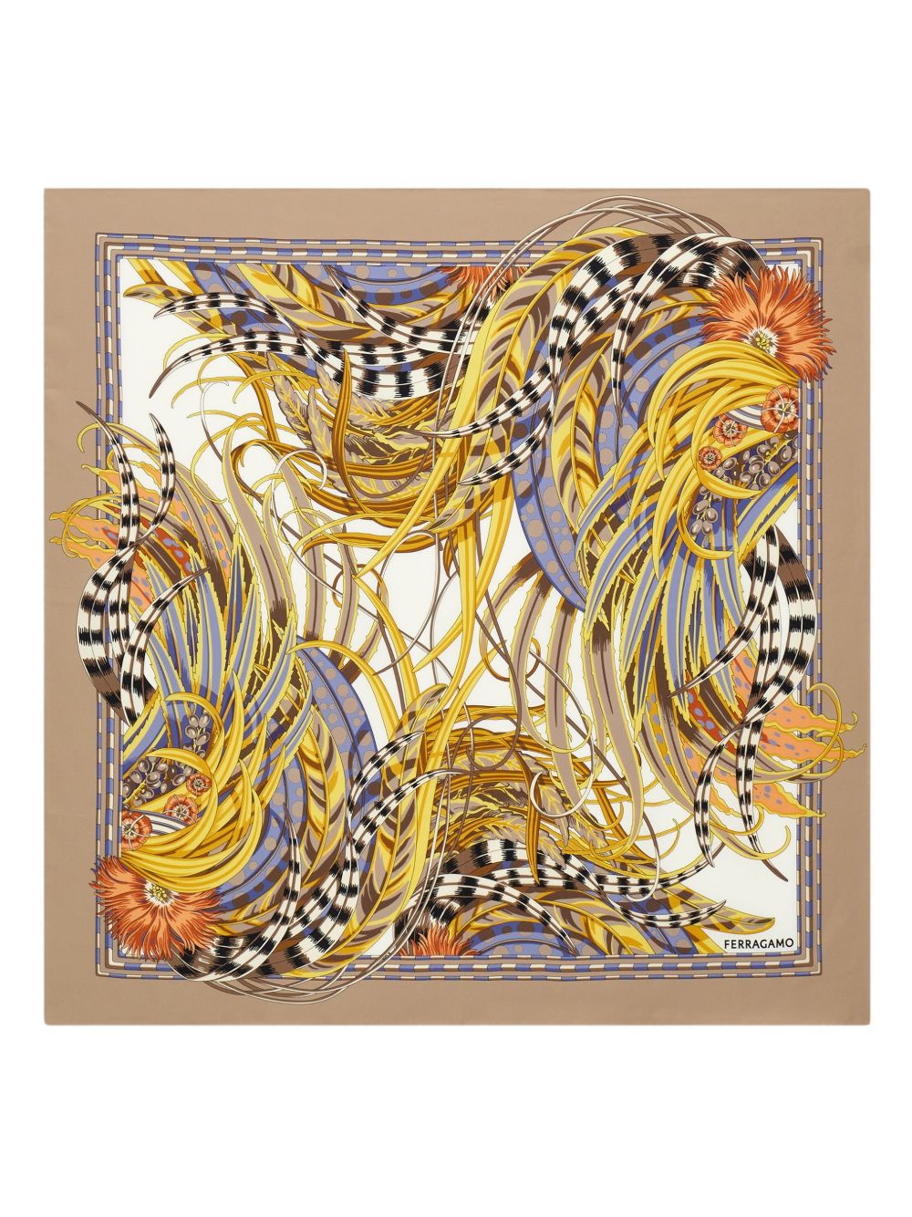 Ferragamo Printed Silk Foulard Scarf Ivory
