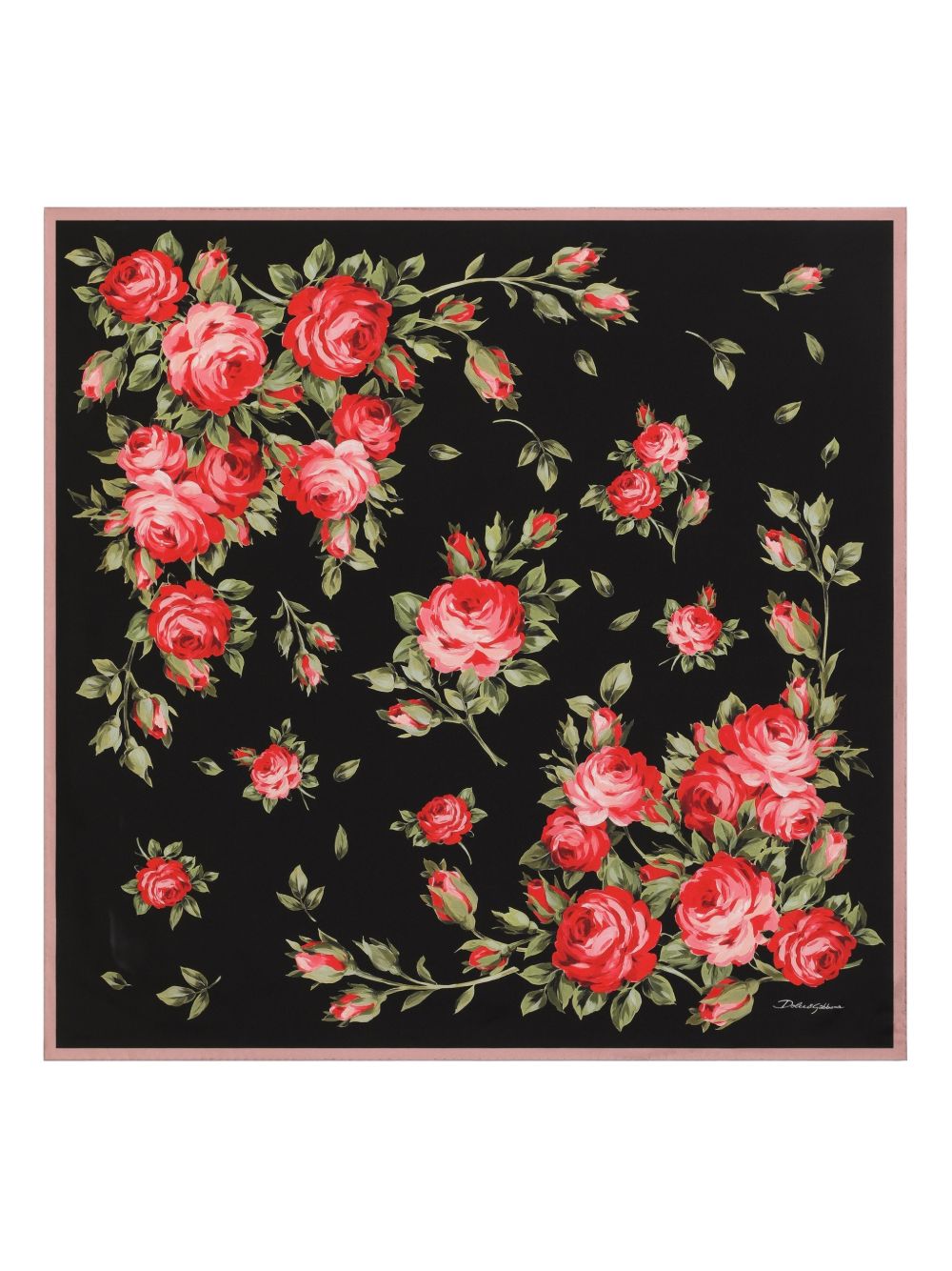 Dolce & Gabbana Roses Bouquet Print Silk Foulard Black