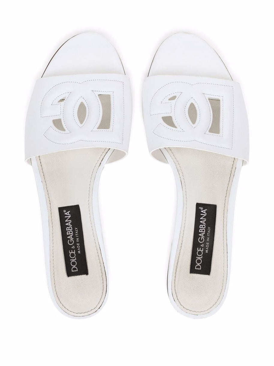 Dolce & Gabbana DG Logo Leather Flat Sandals White