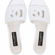 Dolce & Gabbana DG Logo Leather Flat Sandals White