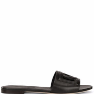 Dolce & Gabbana DG Logo Leather Flat Sandals Black