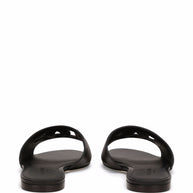 Dolce & Gabbana DG Logo Leather Flat Sandals Black