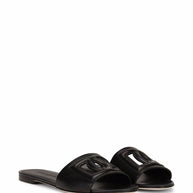 Dolce & Gabbana DG Logo Leather Flat Sandals Black