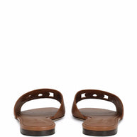 Dolce & Gabbana DG Logo Leather Flat Sandals Brown