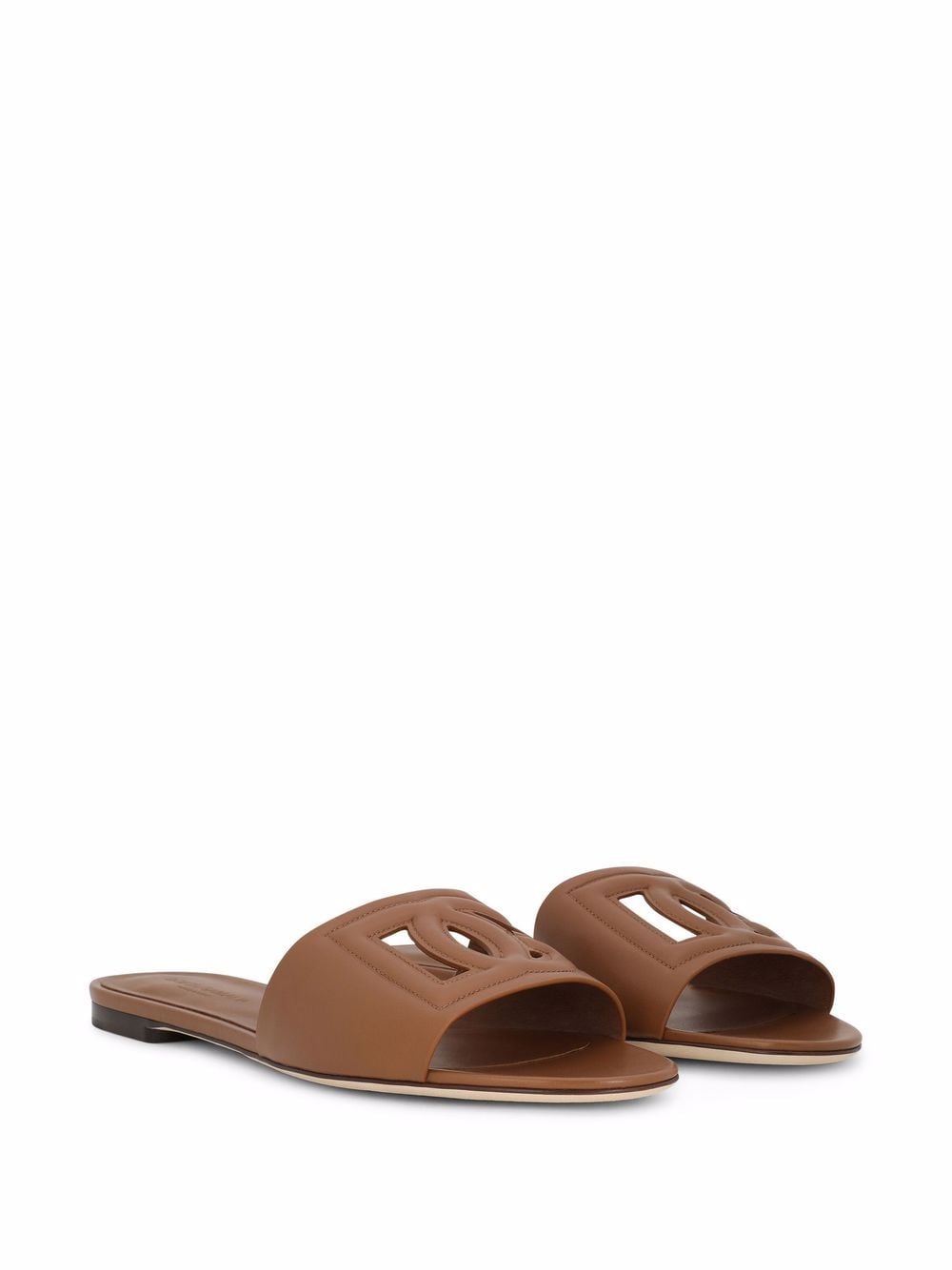 Dolce & Gabbana DG Logo Leather Flat Sandals Brown
