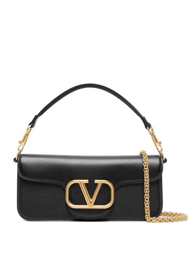 Valentino Garavani Locò Leather Shoulder Bag Black