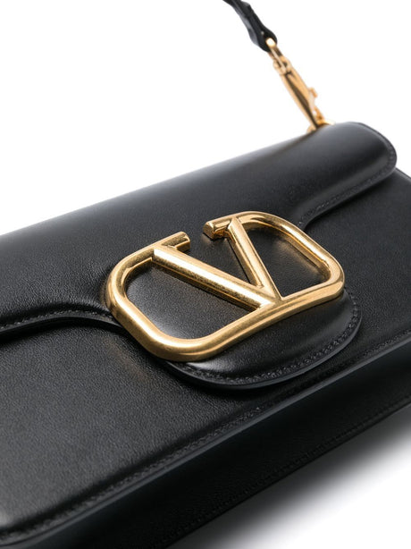 Valentino Garavani Locò Leather Shoulder Bag Black