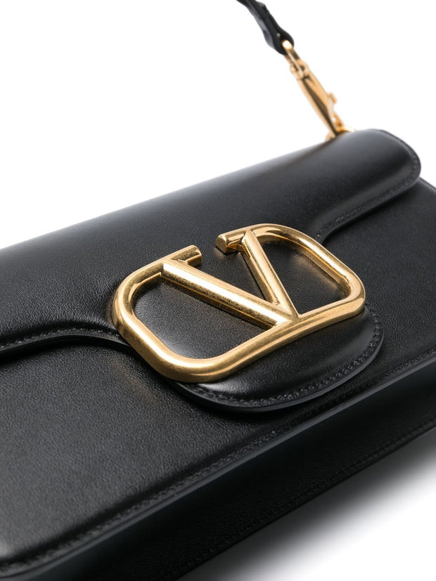 Valentino Garavani Locò Leather Shoulder Bag Black