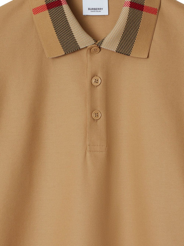 Burberry Check Collar Cotton Polo Shirt Beige