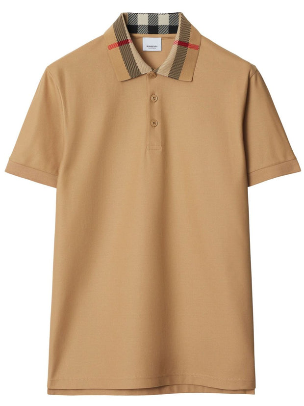 Burberry Check Collar Cotton Polo Shirt Beige