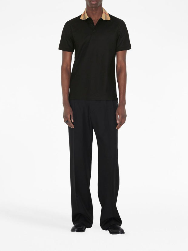 Burberry Check Collar Cotton Polo Shirt Black
