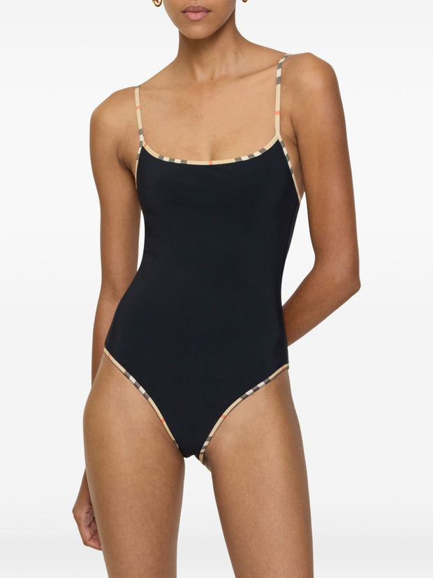 Burberry Check Detail Swimsuit Black