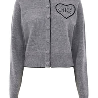 Chloé Logo Cashmere Cardigan Grey