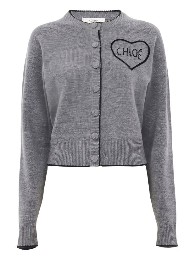 Chloé Logo Cashmere Cardigan Grey
