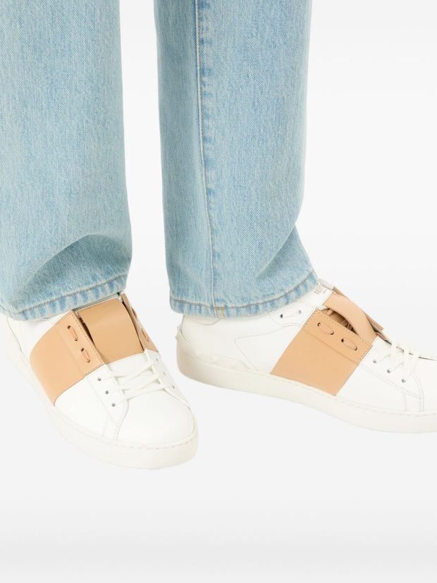 Valentino Garavani Open Leather Sneakers Beige