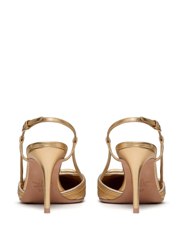 Valentino Garavani VLogo Signature Leather Slingback Pumps Golden