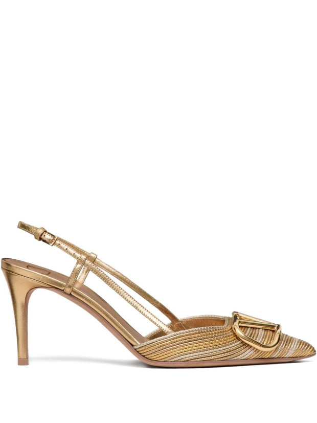 Valentino Garavani VLogo Signature Leather Slingback Pumps Golden