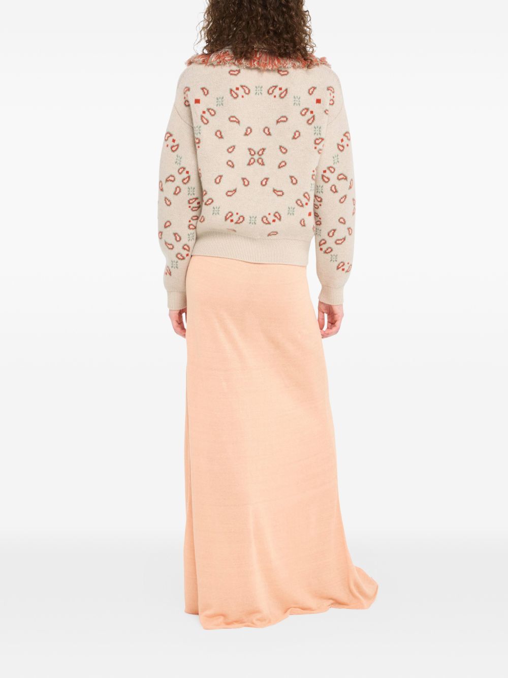 Alanui Bandana Jacquard Cashmere And Wool Cardigan Beige