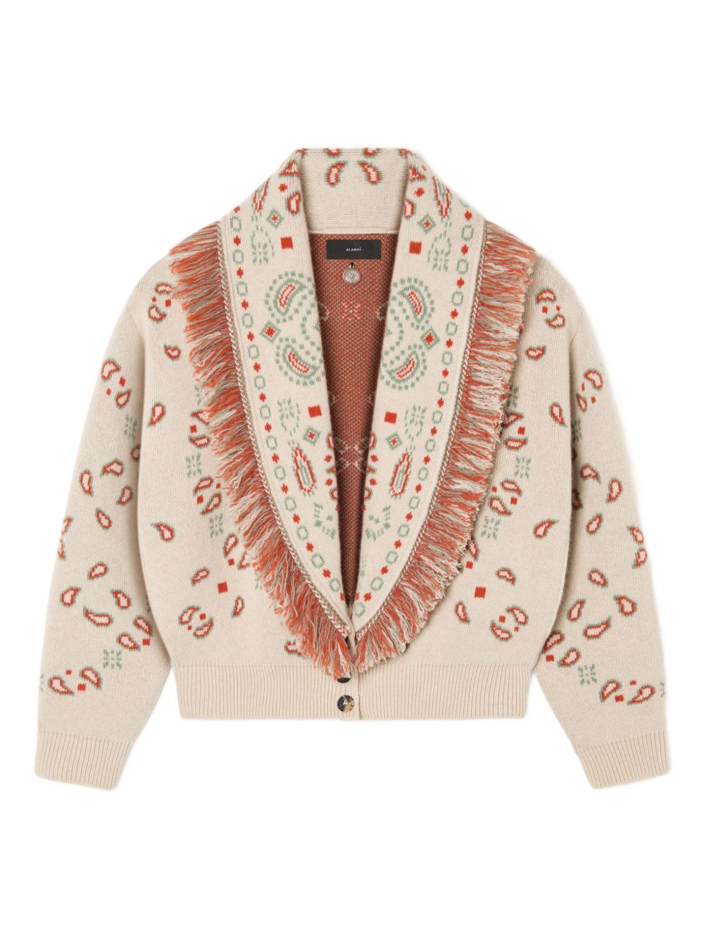 Alanui Bandana Jacquard Cashmere And Wool Cardigan Beige