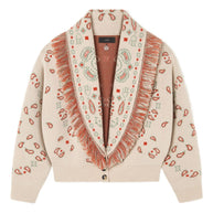 Alanui Bandana Jacquard Cashmere And Wool Cardigan Beige