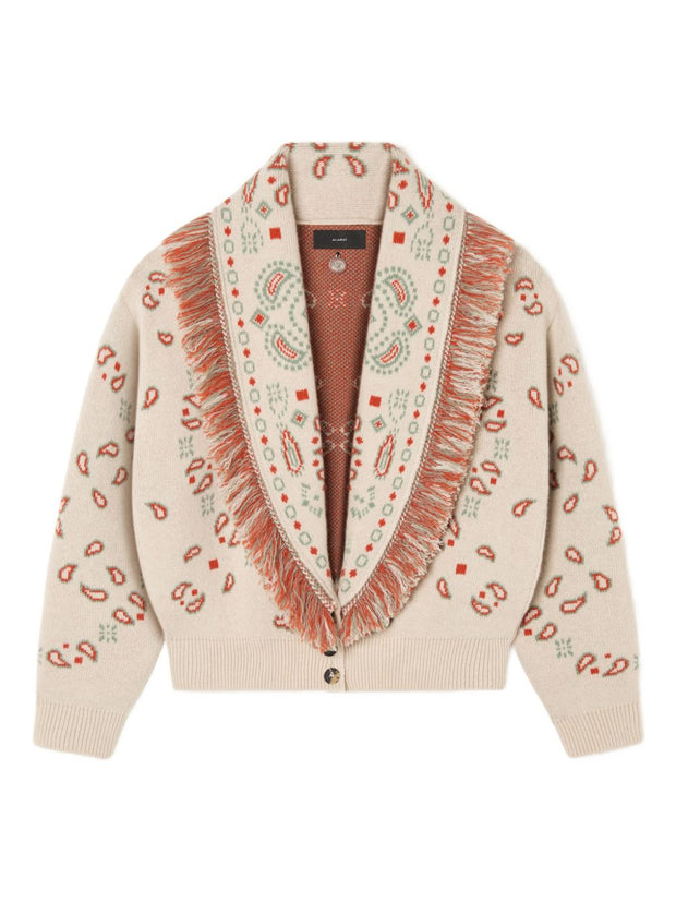 Alanui Bandana Jacquard Cashmere And Wool Cardigan Beige