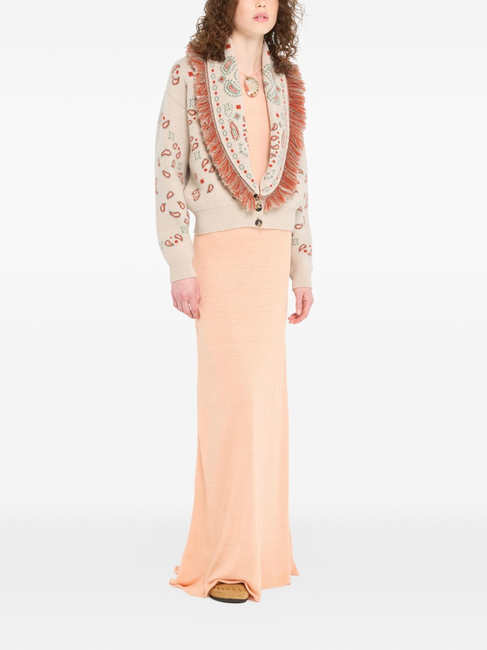 Alanui Bandana Jacquard Cashmere And Wool Cardigan Beige