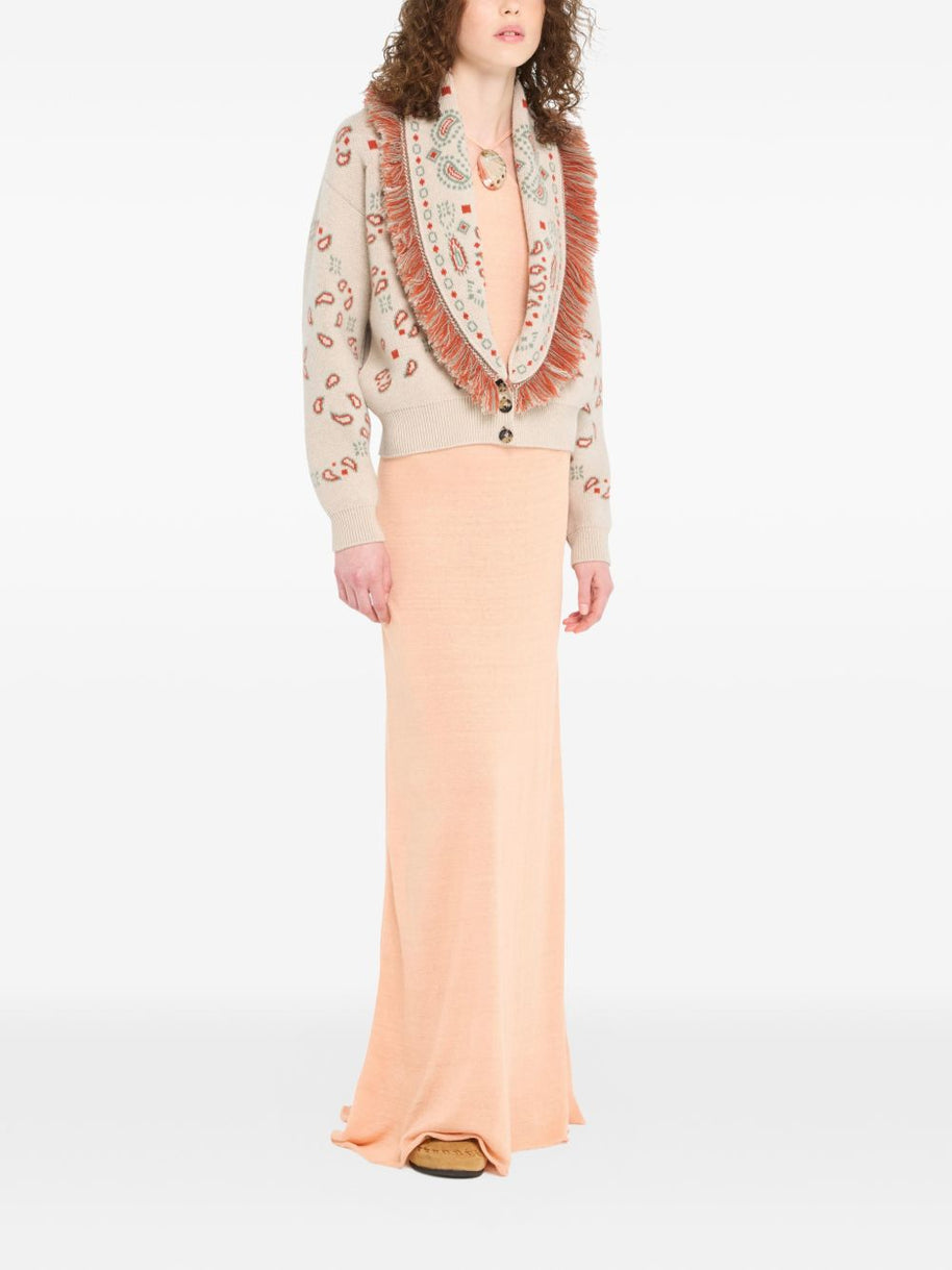 Alanui Bandana Jacquard Cashmere And Wool Cardigan Beige