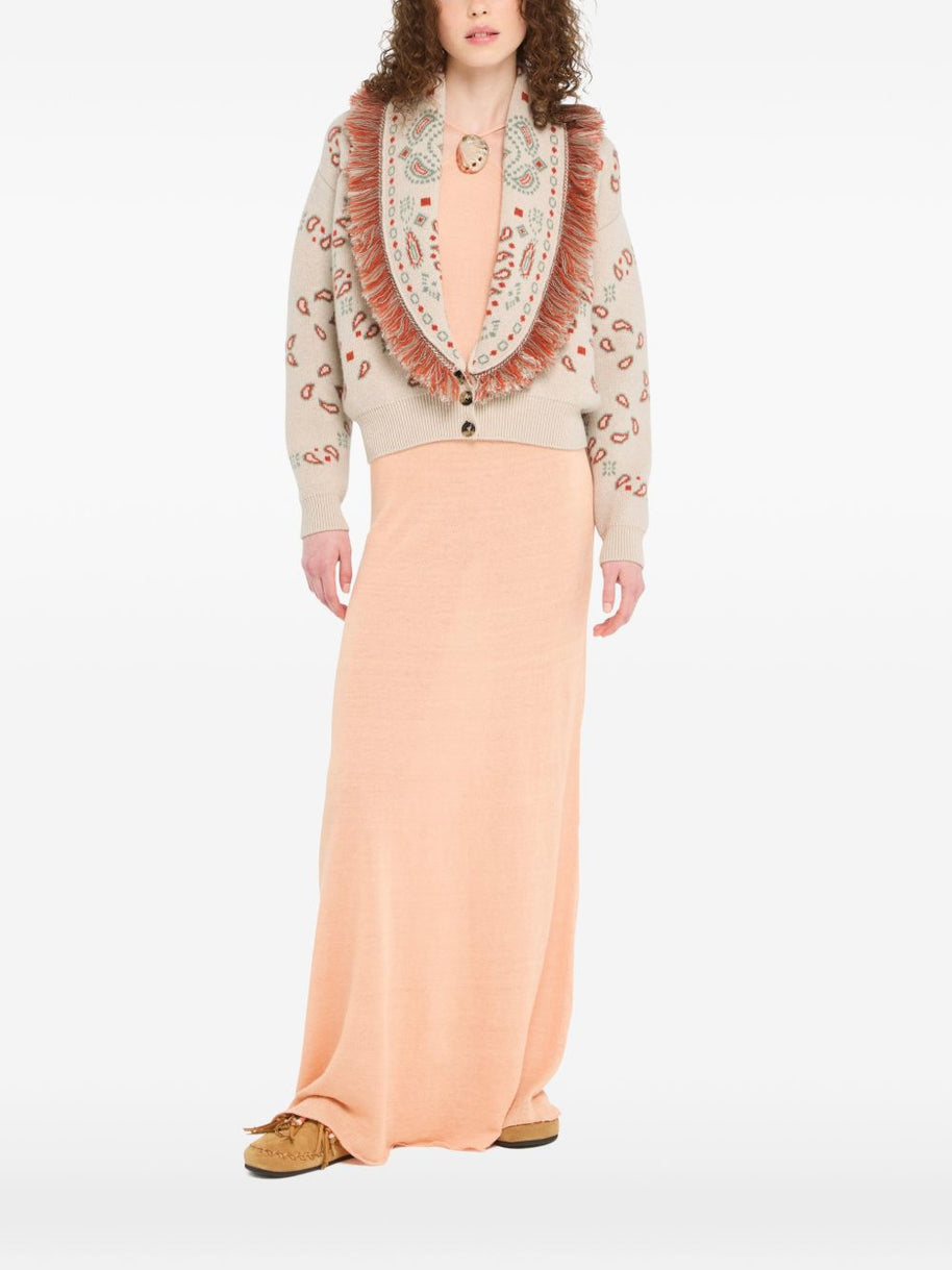 Alanui Bandana Jacquard Cashmere And Wool Cardigan Beige