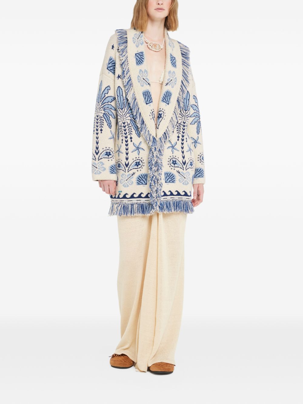 Alanui Echoes Of The Island Wool And Cotton Cardigan Beige