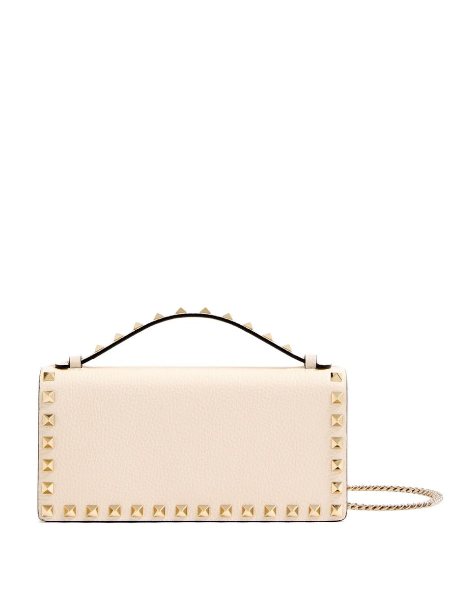 Valentino Garavani Rockstud Leather Wallet On Chain Ivory