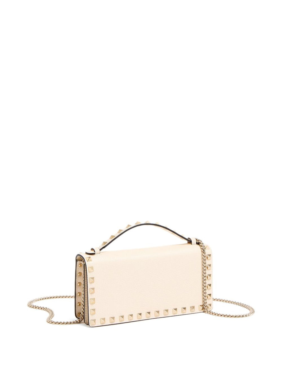 Valentino Garavani Rockstud Leather Wallet On Chain Ivory