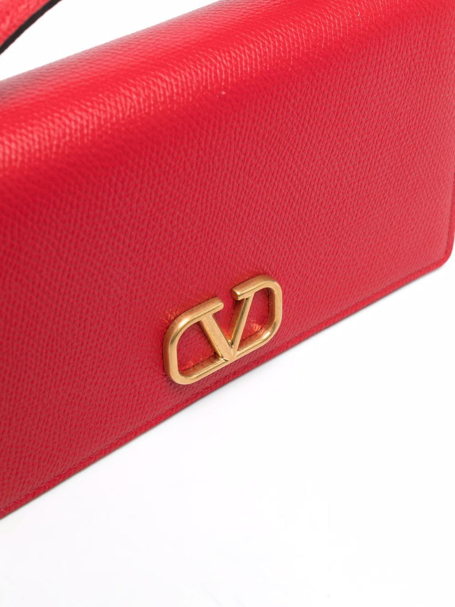 Valentino Garavani VLogo Signature Leather Wallet On Chain Red