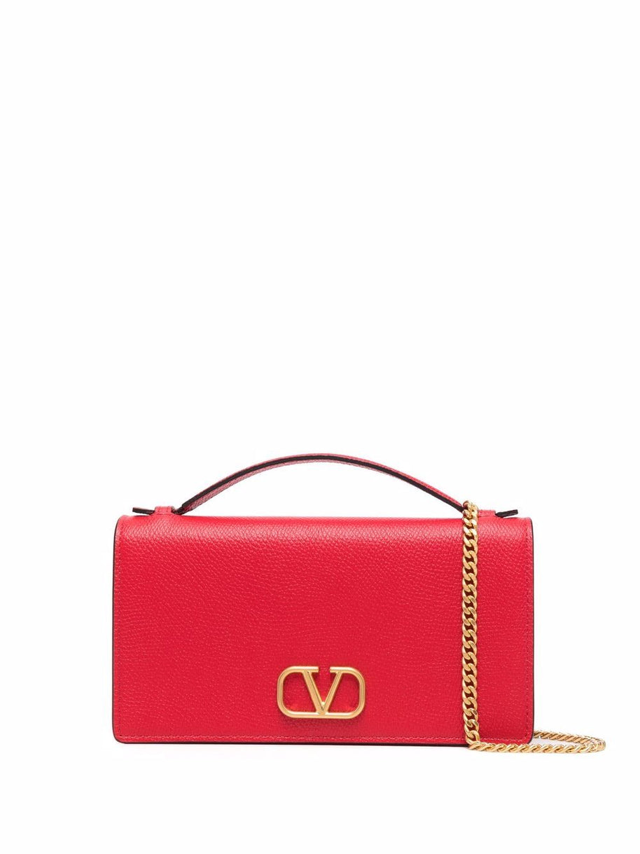 Valentino Garavani VLogo Signature Leather Wallet On Chain Red