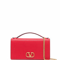 Valentino Garavani VLogo Signature Leather Wallet On Chain Red