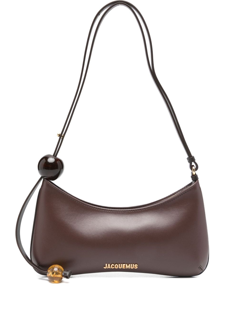 JACQUEMUS Le Bisou Perle Leather Shoulder Bag Brown