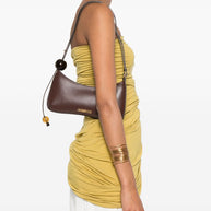 JACQUEMUS Le Bisou Perle Leather Shoulder Bag Brown