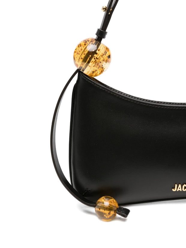 JACQUEMUS Le Bisou Perle Leather Shoulder Bag Black
