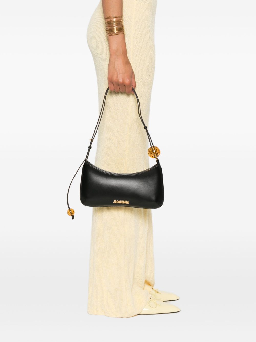 JACQUEMUS Le Bisou Perle Leather Shoulder Bag Black