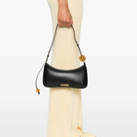 JACQUEMUS Le Bisou Perle Leather Shoulder Bag Black