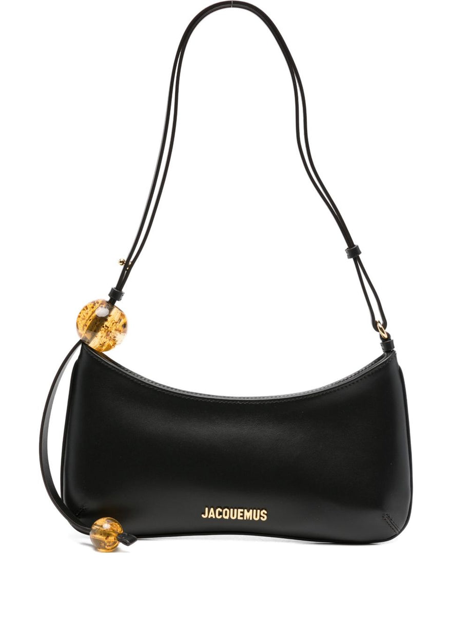 JACQUEMUS Le Bisou Perle Leather Shoulder Bag Black