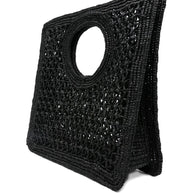 JACQUEMUS  Le Petit Carre Spiaggia Rafia Handbag  Black