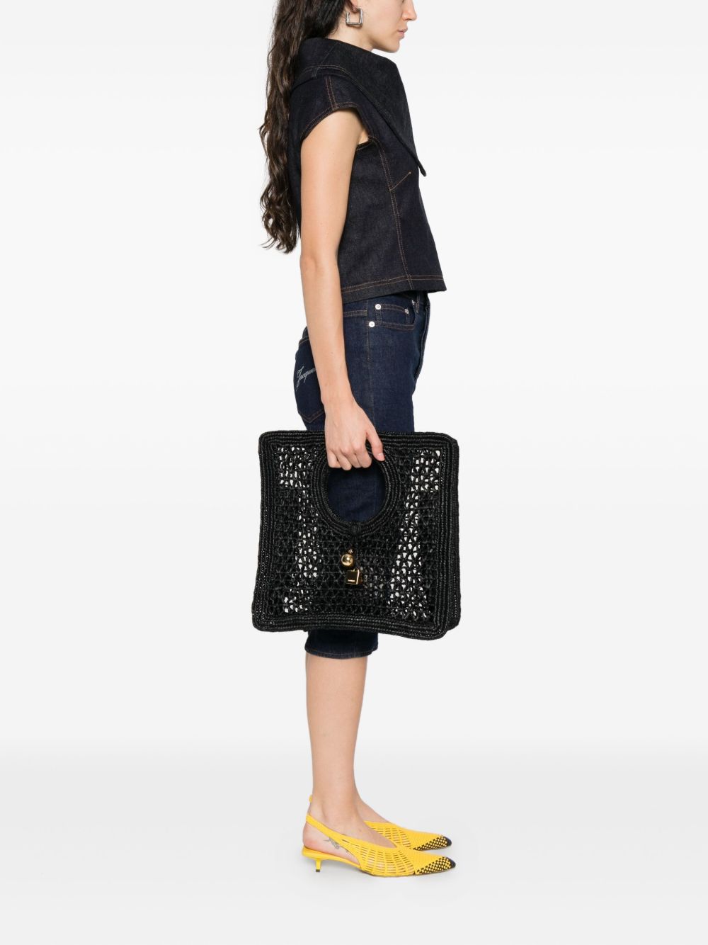 JACQUEMUS  Le Petit Carre Spiaggia Rafia Handbag  Black