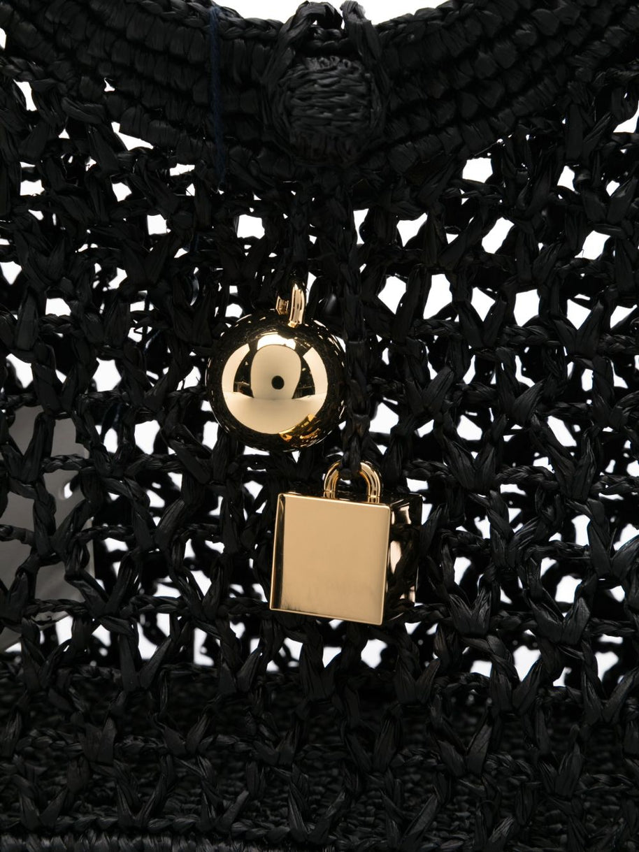 JACQUEMUS  Le Petit Carre Spiaggia Rafia Handbag  Black