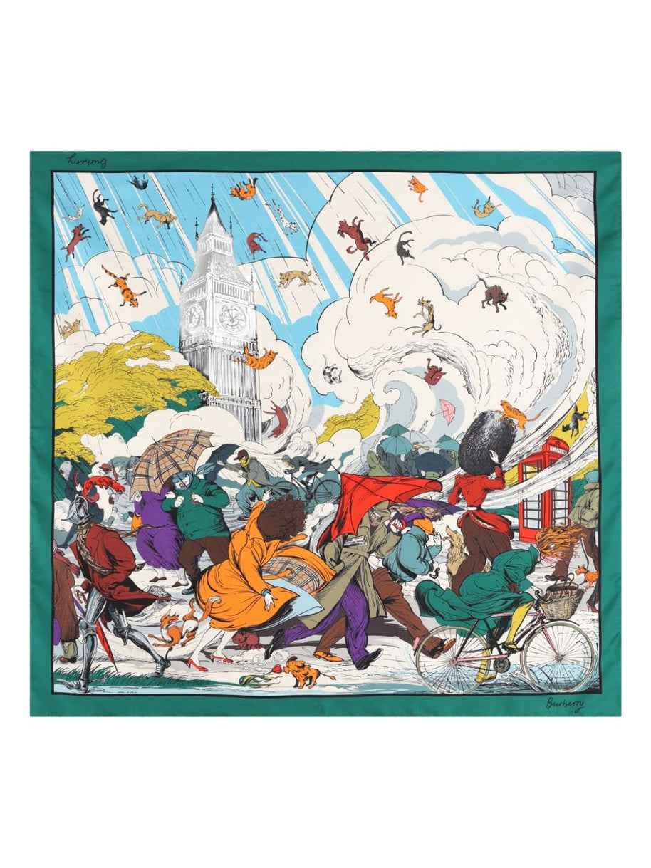 Burberry Printed Silk Foulard Scarf Green