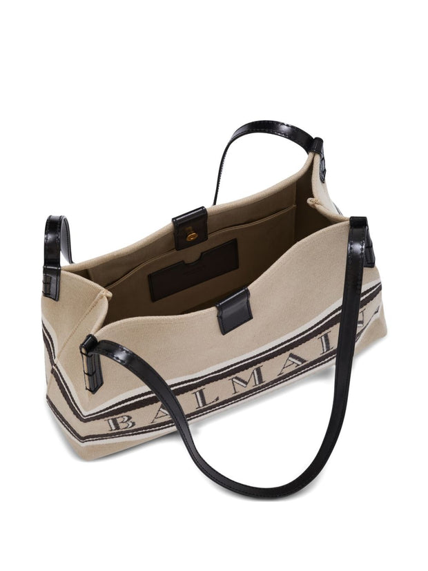 Balmain Release Small Canvas And Leather Tote Beige