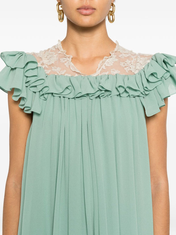 Chloé Silk Mini Dress Green